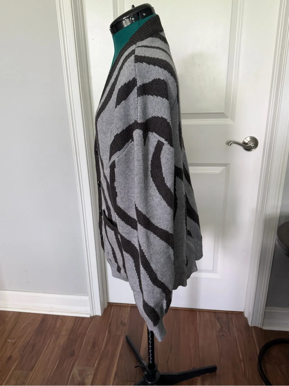 Gray & Dark Brown Zebra-Stripe Cardigan Sweater - Picture 4 of 6